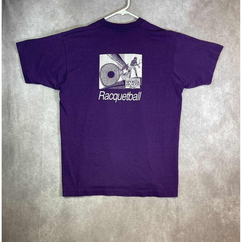 VINTAGE 80s Racquetball Shirt Adult XL Purple Single Stitch Tee Sports USA Made